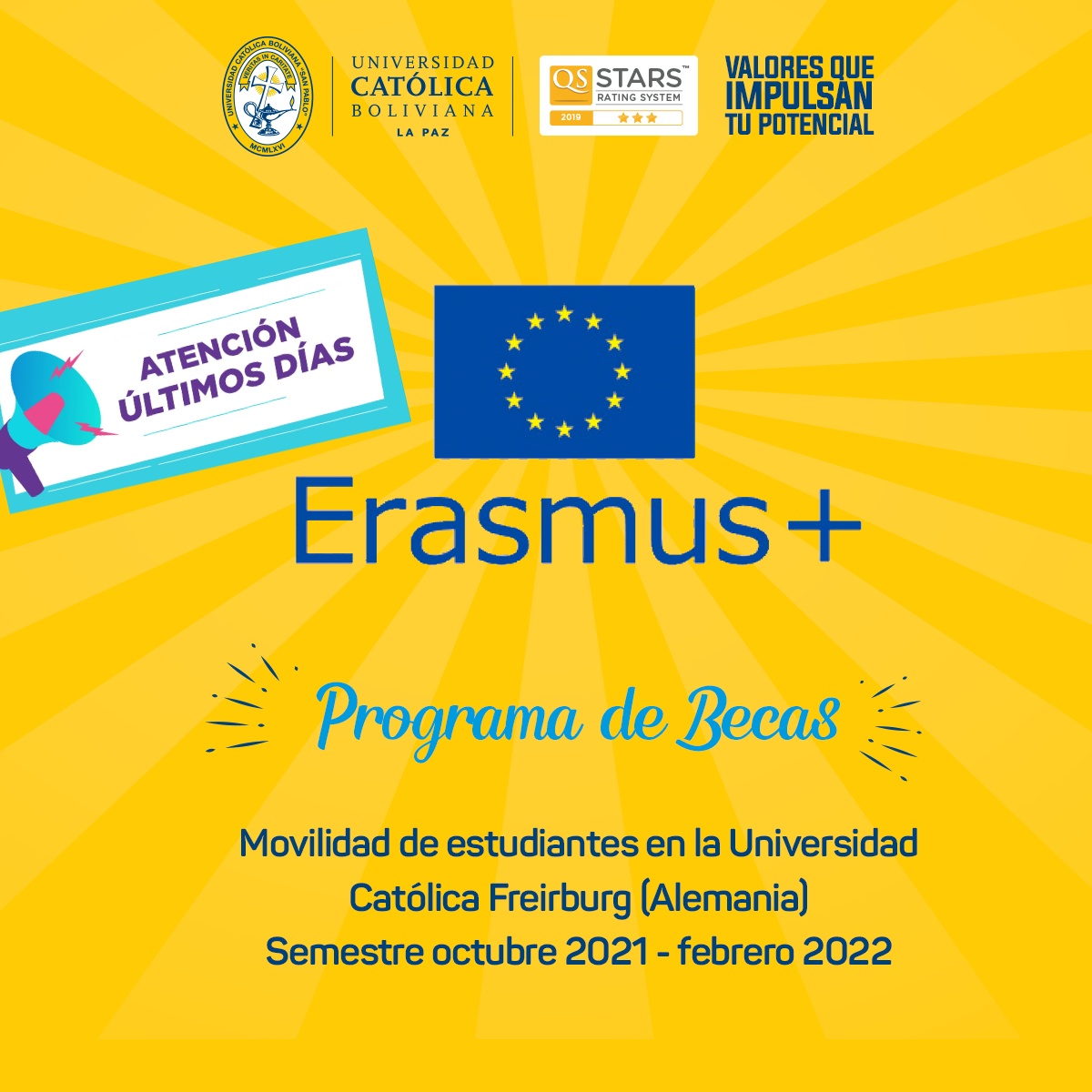 ÚLTIMOS DÍAS para postular al Programa de Becas ERASMUS+ en la Universidad Católica de Friburgo en Alemania.