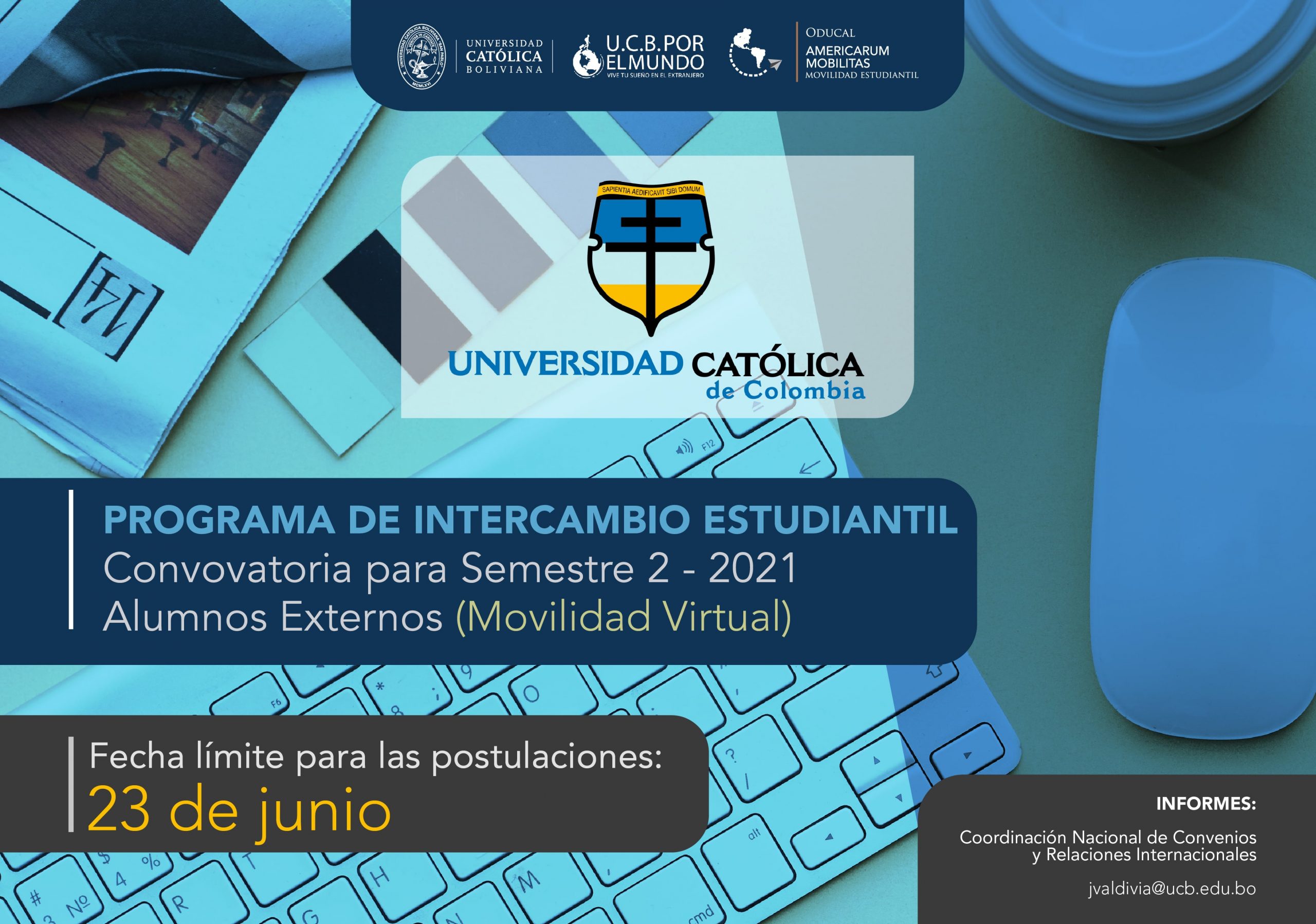 La Universidad Católica de Colombia es parte del Programa de Movilidad Virtual Estudiantil UCB por el Mundo.