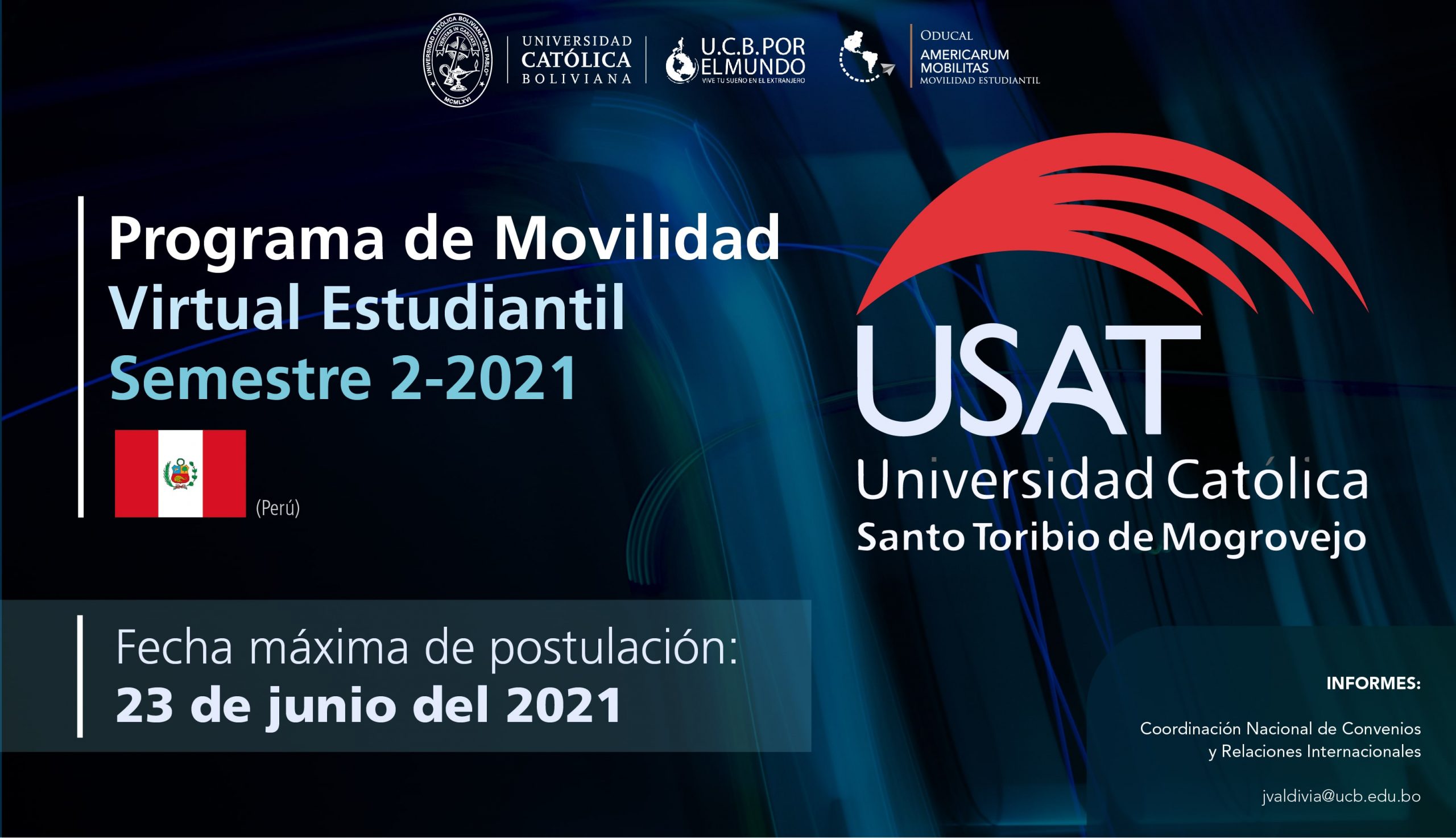 La Universidad Católica Santo Toribio de Mogrovejo de Perú es parte del Programa de Movilidad Virtual Estudiantil UCB por el Mundo.