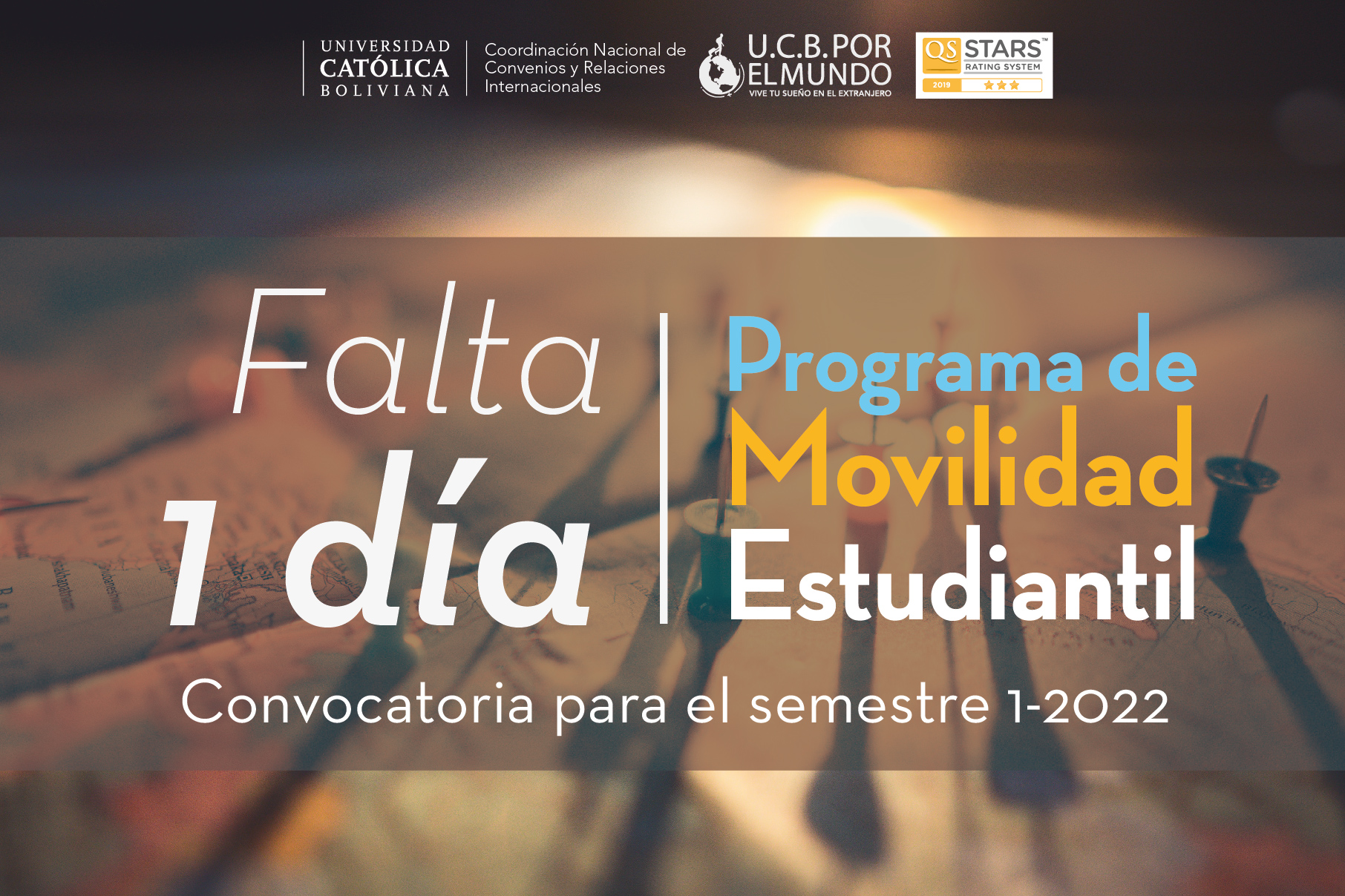 ¡ATENCIÓN ESTUDIANTES UCB! Mañana viernes 20 de agosto publicaremos la convocatoria del Programa de Movilidad Estudiantil UCB por el Mundo para el Semestre 1-2022.