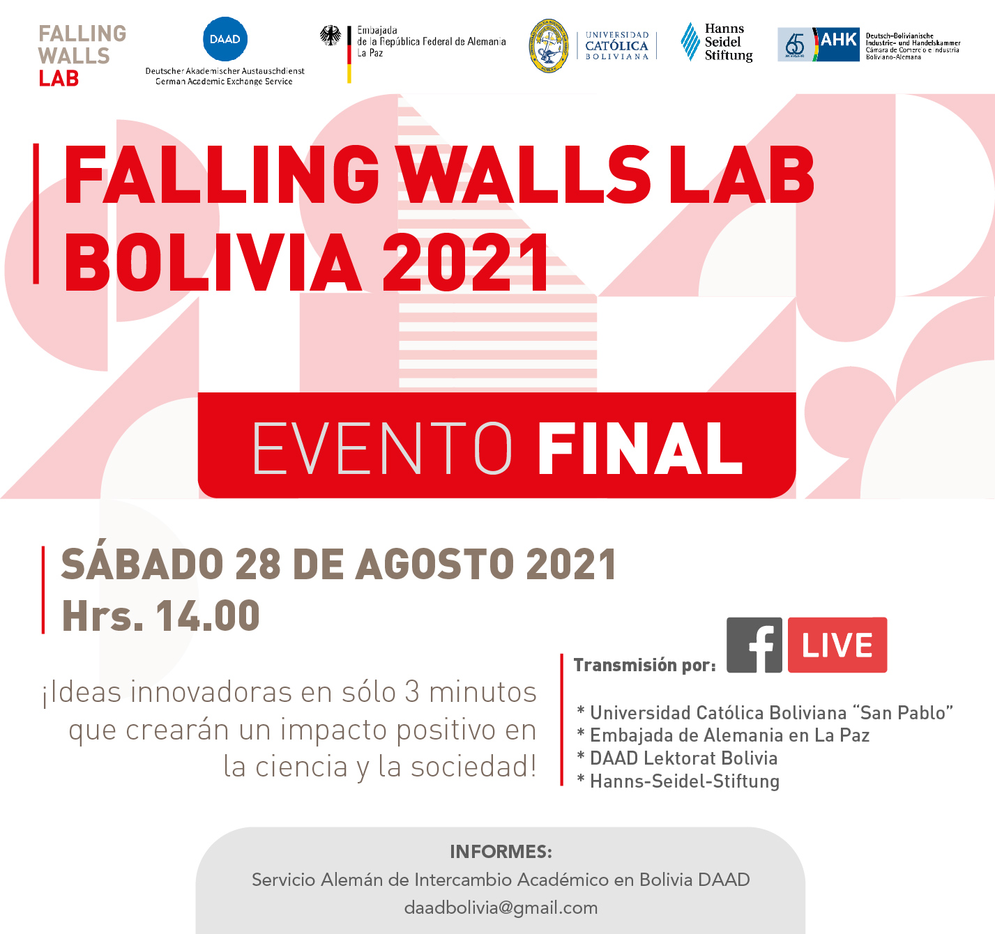 Gran Final del Falling Walls hoy sábado 28 de agosto a horas 14:00