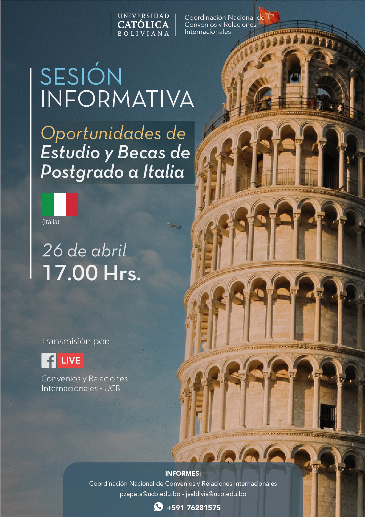 Sesión informativa oportunidades de estudio y becas de postgrado en Italia