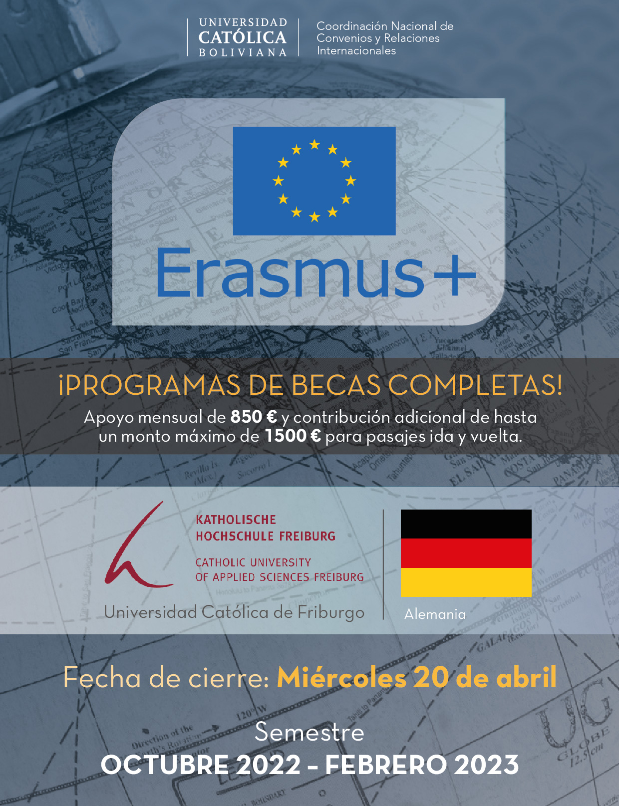 Programa de Becas ERASMUS+ abre la convocatoria para la movilidad de estudiantes en la Universidad Católica de Freiburgo en Alemania.