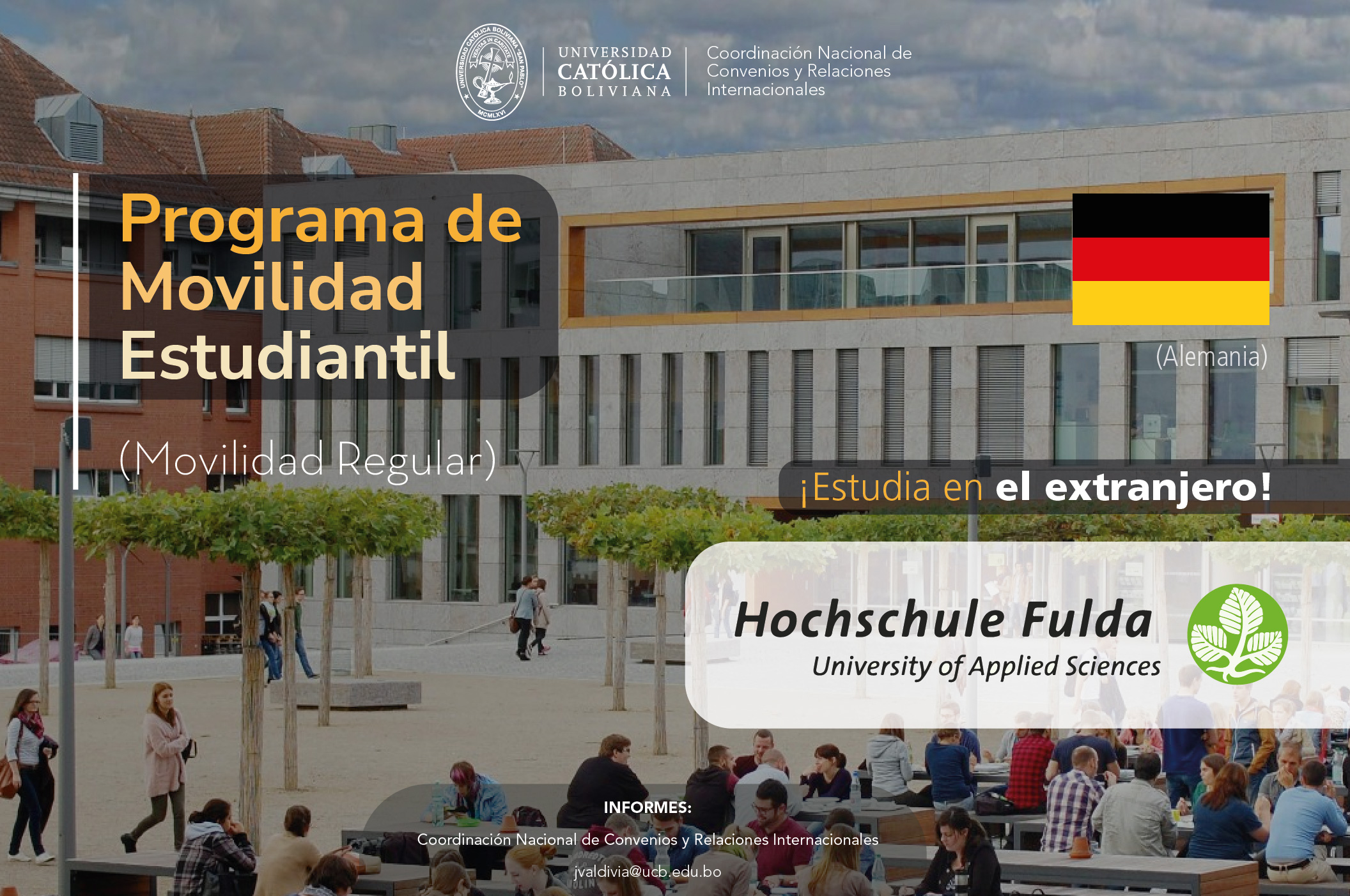 El Programa de Movilidad Estudiantil UCB por el Mundo cuenta con cupos en la Universidad de Fulda en Alemania.