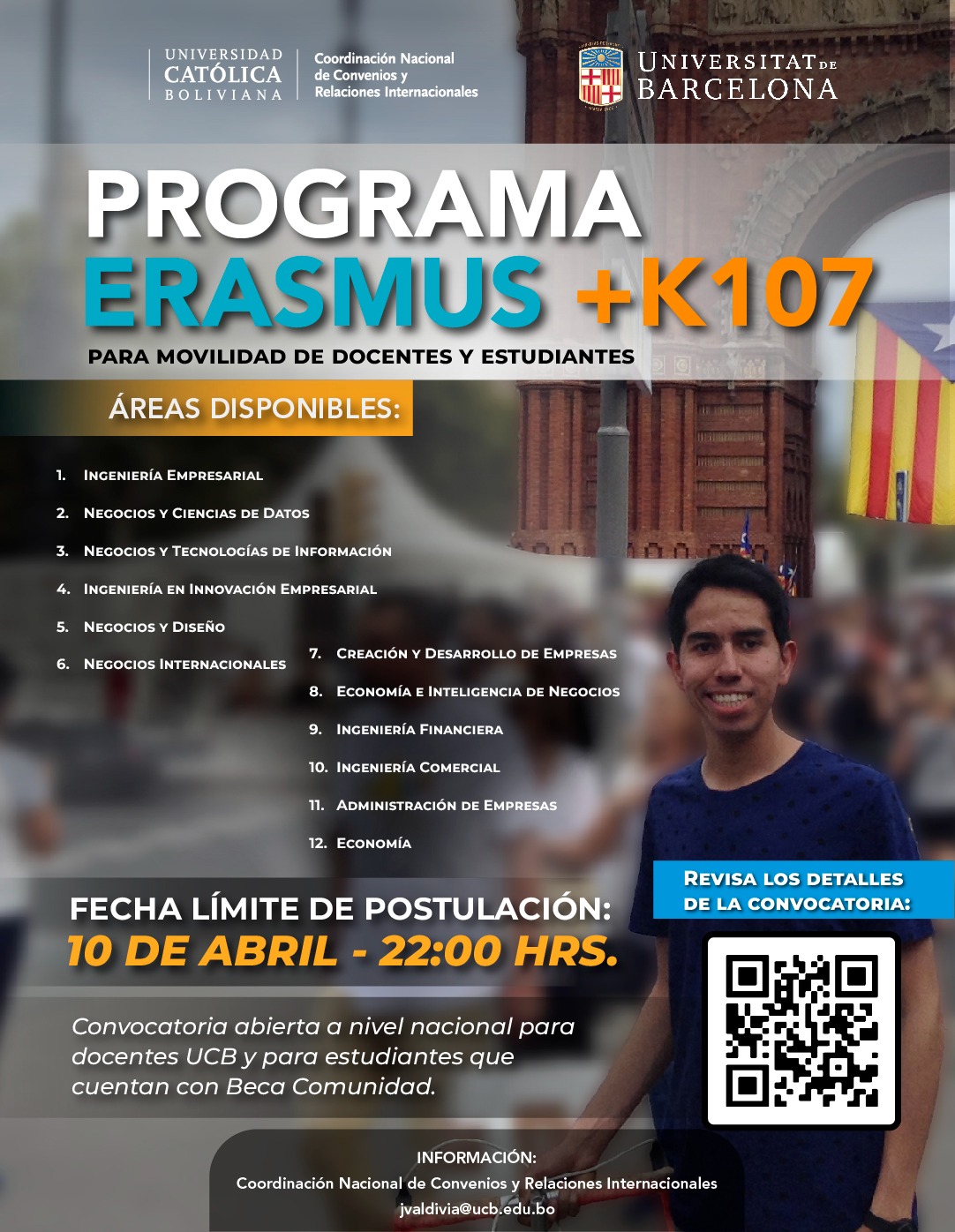 ¡Ya está abierta la convocatoria para el programa ERASMUS+ K107 con la Universidad de Barcelona de España!