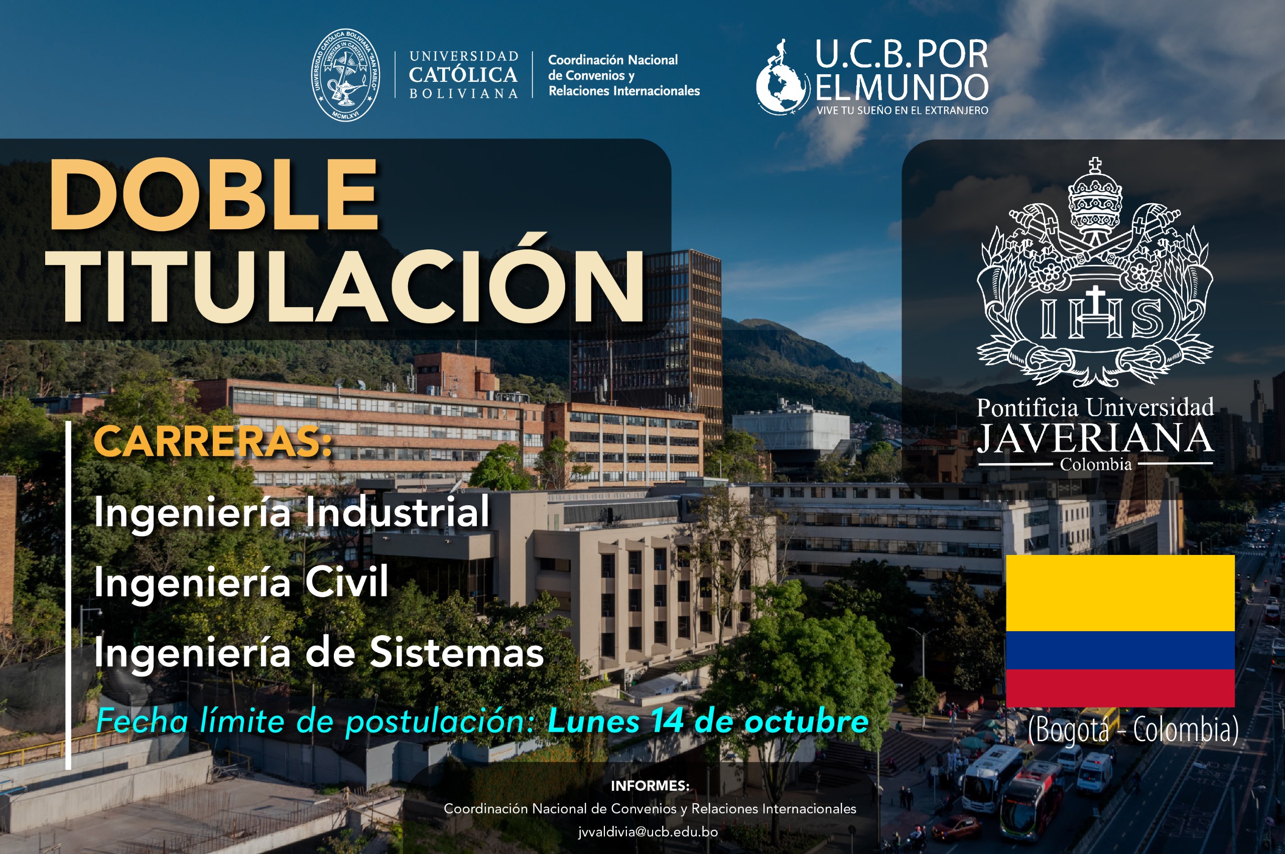 ¡La UCB abre la convocatoria de Doble Titulación con la Pontificia Universidad Javeriana de Colombia!